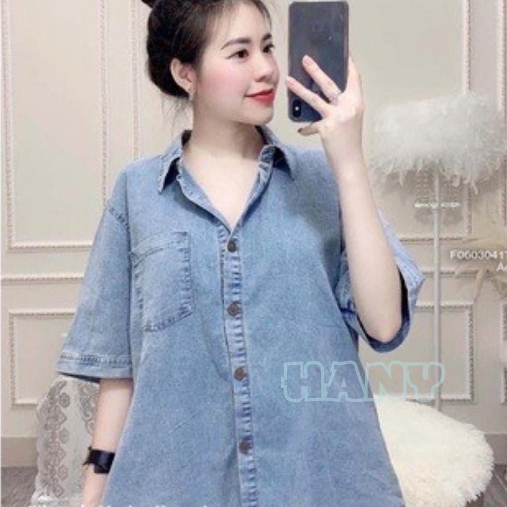 Áo sơ mi bò trơn cộc tay form rộng Freesize sịn sò kiểu dáng Hàn Quốc 2022 - Kim Dung Fashion Store
