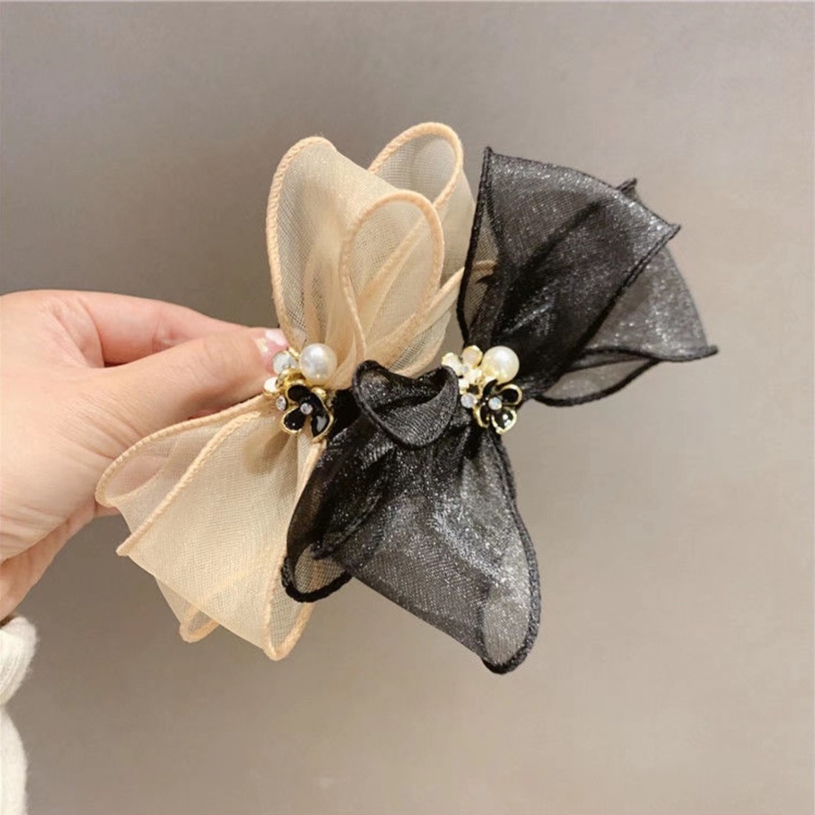 Dây Cột Tóc Đính Nơ Và Ngọc Trai Xinh Xắn