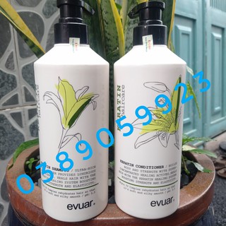 [Chính hãng]Dầu gội xả cao cấp cực mềm mượt tóc Keratin Evuar 758mlx 2