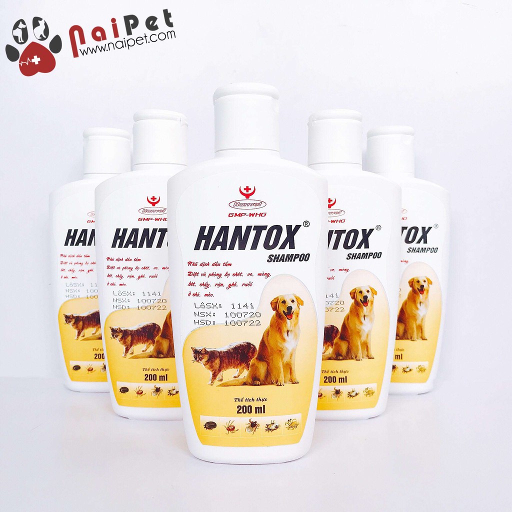 Sữa Tắm Ve Rận Bọ Chét Cho Chó Mèo Hantox Shampoo Vàng Lọ 200ml