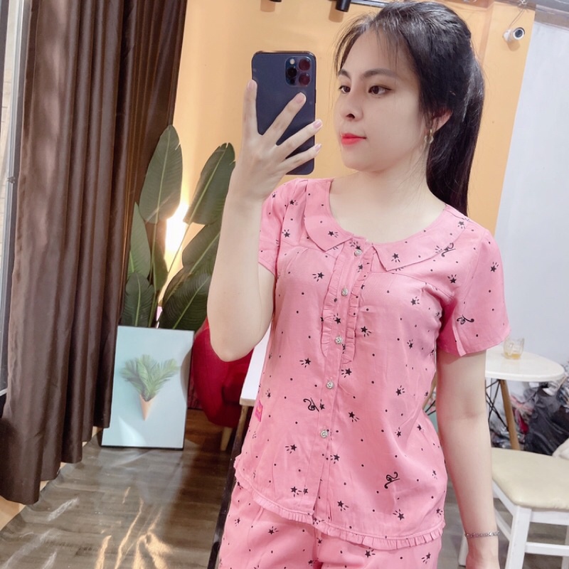 Bộ đồ mặc nhà, áo cộc quần dài, chất đũi mềm mát thấm hút tốt, đủ size theo số đo