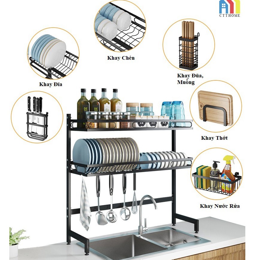 Giá Kệ Để Bát Đĩa Dao Thớt Đặt Trên Bồn Rửa Chén - 1 Tầng - 2 Tầng
