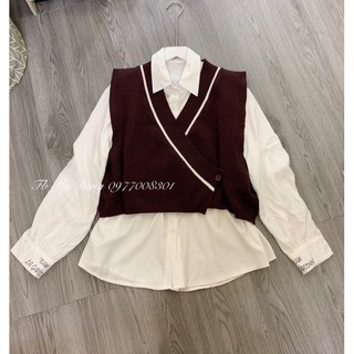 ( Ảnh thật ) Set gile len + áo sơmi
