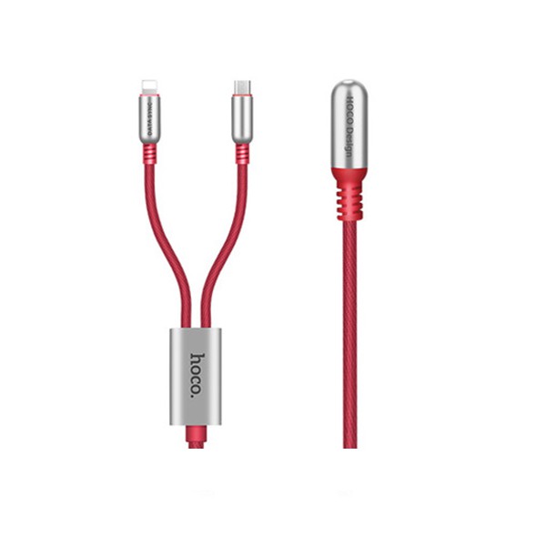 Cáp sạc Hoco U17 2 in 1 ( Lightning + Micro ) sạc nhanh 2.4A đầu USB chữ L chống gẫy, dây bện dù chống gập, dài 1.5m