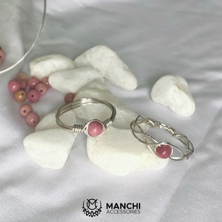 Nhẫn đá Rhodochrosite handmade dây màu bạc