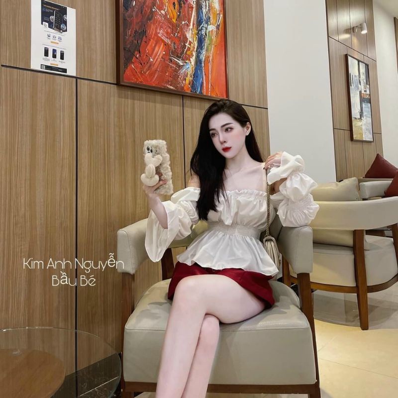 Áo bẹt vai tay bo eo siêu hot(kate nhật dầy đẹp) New