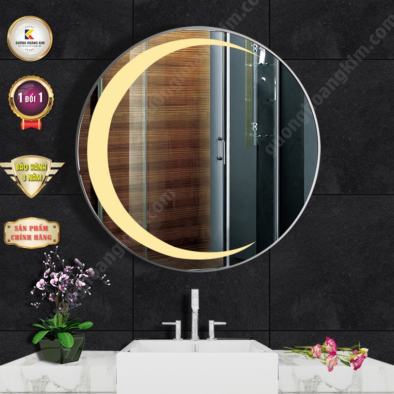 gương tròn treo tường bàn trang điểm nhà tắm kích thước D60 có đèn led cảm ứng thông minh cao cấp- guonghoangkim