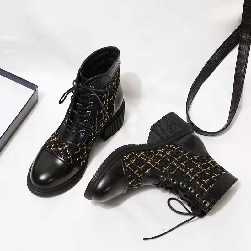 Boot Nữ Phong Cách Anh Quốc Gót Thô đế Cao 5P cổ cao Da Lộn | BigBuy360 - bigbuy360.vn