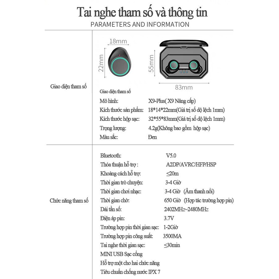 Tai Nghe Bluetooth 5.0 True Wireless X9 Plus (X10P)