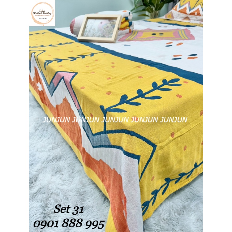 N3_SET Chăn Ga Gối vải Xô Organic cotton dòng cao cấp