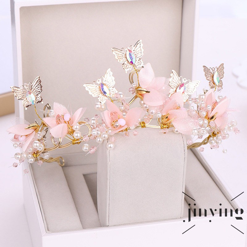 GETNOIVAS Vương miện cài tóc đính hoa phối hạt ngọc trai giả phong cách trang nhã cho cô dâu