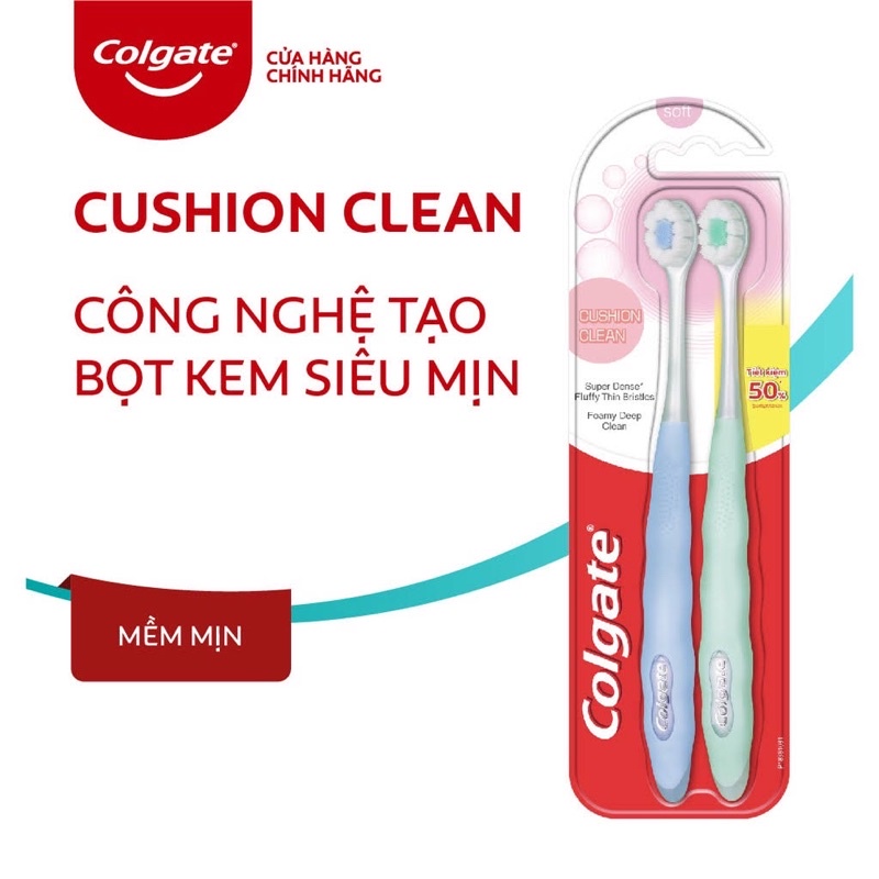 Bộ 2 Bàn chải Colgate Cushion Clean, Twin Charcoal lông chải dày hơn làm sạch vượt trội, kháng khuẩn, siêu mềm mịn