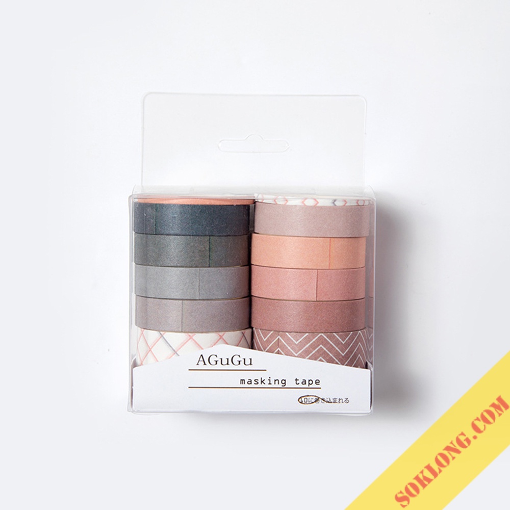 Bộ 10 washi tape trơn màu Pastel/ Vintage WA09 cổ điển tùy chọn bắng dính trang trí bullet journal nhiều họa tiết