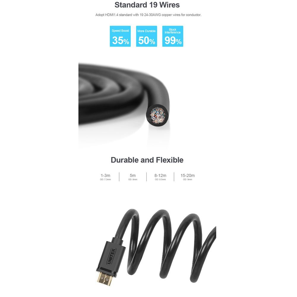 Dây cáp HDMI 10M - 15M - 20M UNITEK Ultra HD 4K & 3D