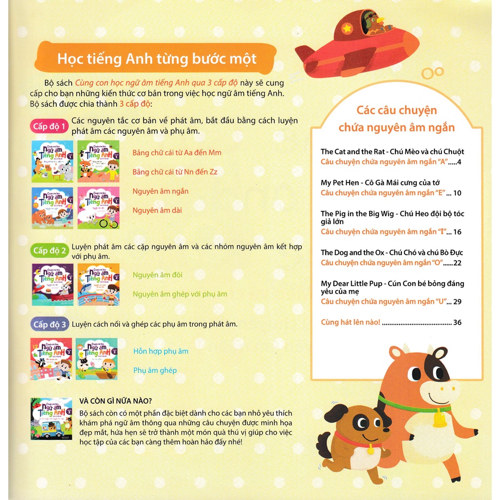 Sách Tham Khảo - Cùng Con Học Ngữ Âm Tiếng Anh Qua 3 Cấp Độ - Các Câu Chuyện Chứa Nguyên Âm Ngắn - Cấp Độ 3 - DTI