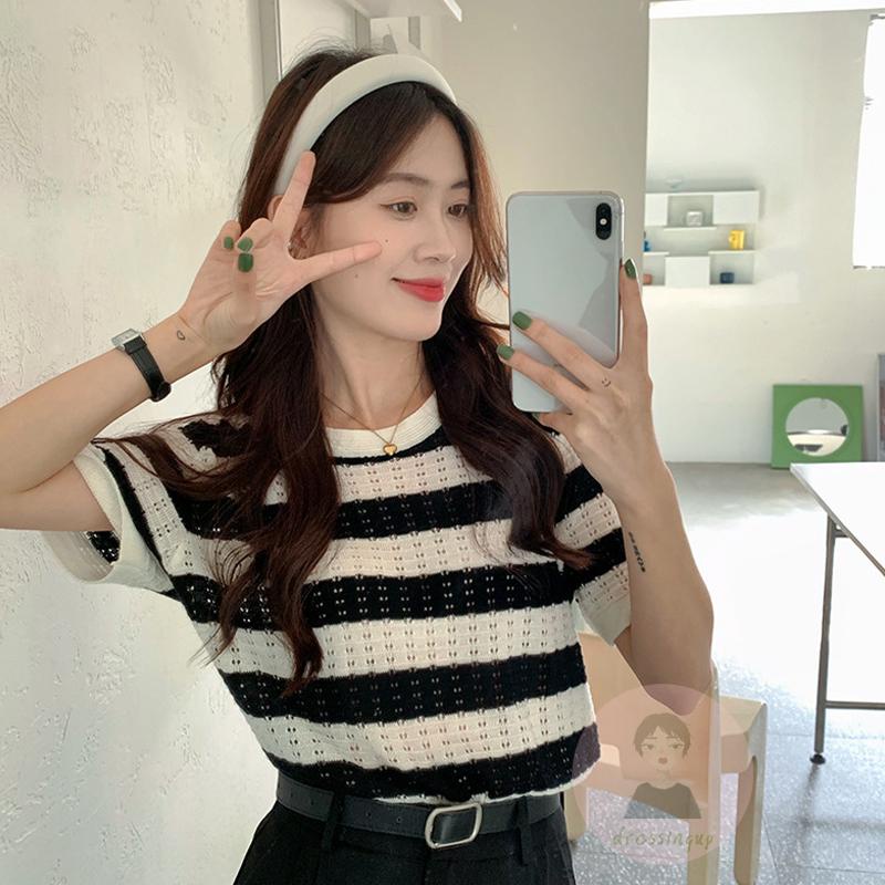 Áo Thun Tay Ngắn Họa Tiết Sọc Thời Trang Sành Điệu Cho Nữ