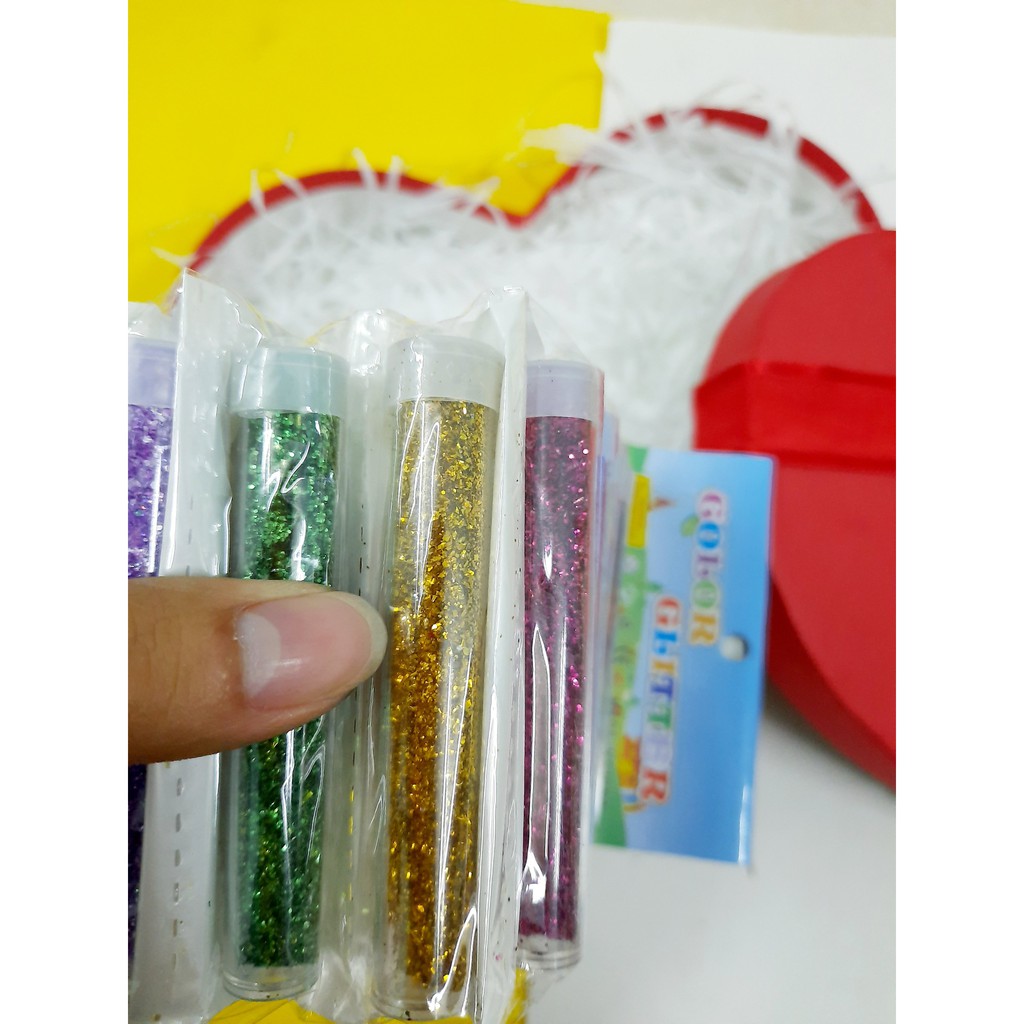 [Sỉ] Set 12 lọ kim tuyến nhũ 12 màu, ngôi sao 6 màu 12 lọ  dùng làm slime, nail, rắc cánh hóa, handmade