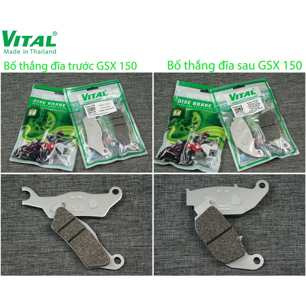 Bố thắng đĩa trước + sau GSX r150, s150 hiệu VITAL - Má phanh xe máy, bố thắng đĩa VITAL chính hãng Thái lan