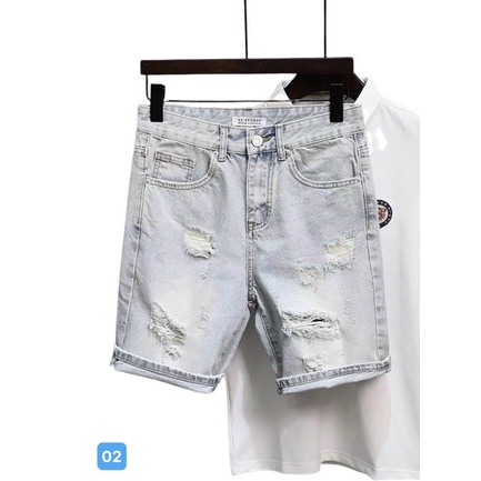 Quần ngố rin nam màu xanh nhạt rách co giãn chất bò OBOKFASHION dễ phối đồ cao cấp phong cách hàn quốc QJN002