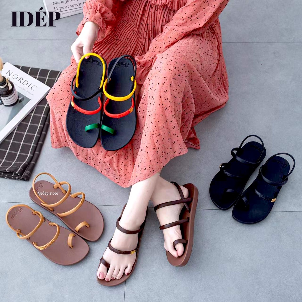 Giày sandal nữ xỏ ngón 2 quai nhựa giả da đế cao su đi mưa, đi học chống trơn siêu bền iDÉP GL063