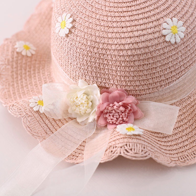 Set mũ rộng vành kèm túi đeo đính hoa cho bé gái (N00696)