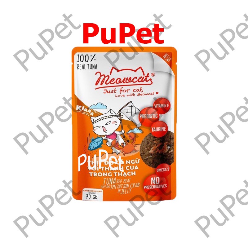 Thức ăn Pate thạch vị Cá ngừ + Thanh cua cho mèo Jelly Meowcat gói 70gr -PuPet Shop