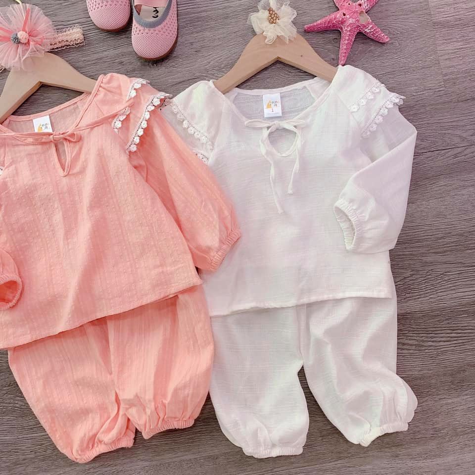 Bộ đũi lạnh viền ren cho bé gái