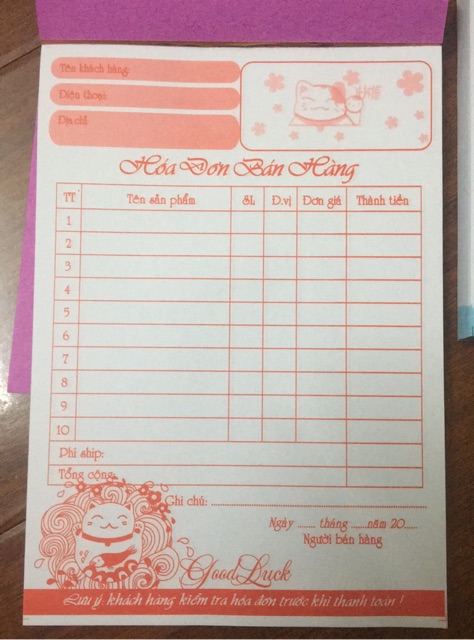 Phiếu ship hàng  100 trang