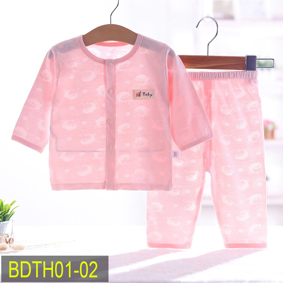 Bộ quần áo dài tay cúc giữa Cotton mỏng mặc hè thu cho bé trai bé gái Hàng Quảng Châu xuất Nhật BDTH01