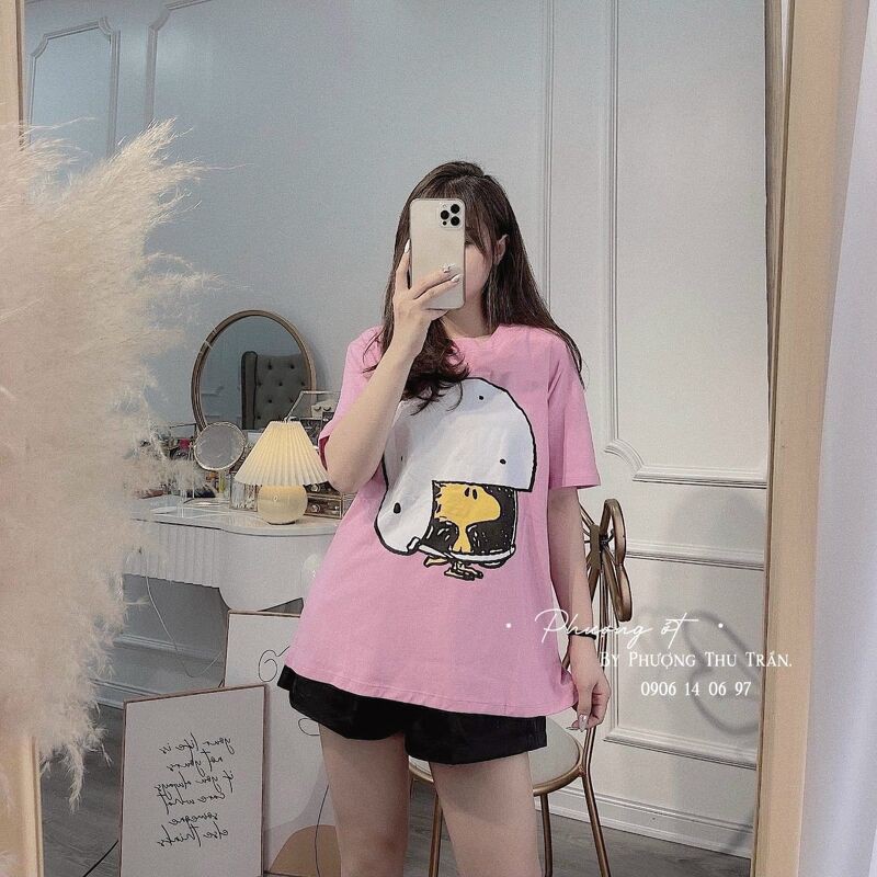 Áo phông vịt đội mũ hồng fom rộng dễ thương A38