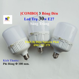 [COMBO] 3 Bóng Đèn Led Trụ 30w E27 Ánh Sáng Trắng - Tiết Kiệm Năng Lượng