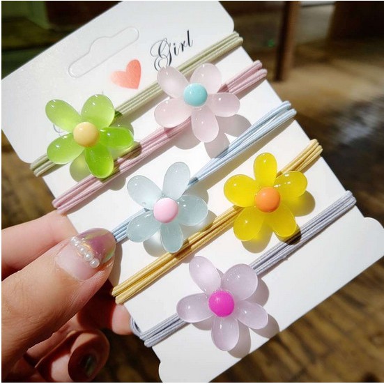 Bộ 2 Dây Cột Tóc Đính Hoa Dạ Quang Đáng Yêu Cho Bé