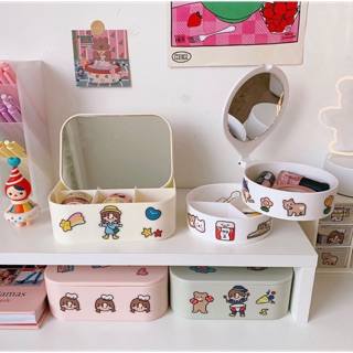 Hộp đựng trang sức tăng kèm bộ Sticker- hộp đựng mỹ phẩm có nắp gương cực tiện lợi