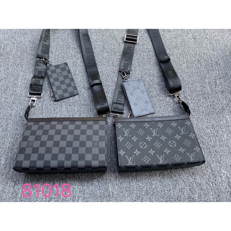 Túi đeo chéo nam cao cấp thương hiệu Louis Vuitton LV Wallet Pochette Voyage da thật có ví mini