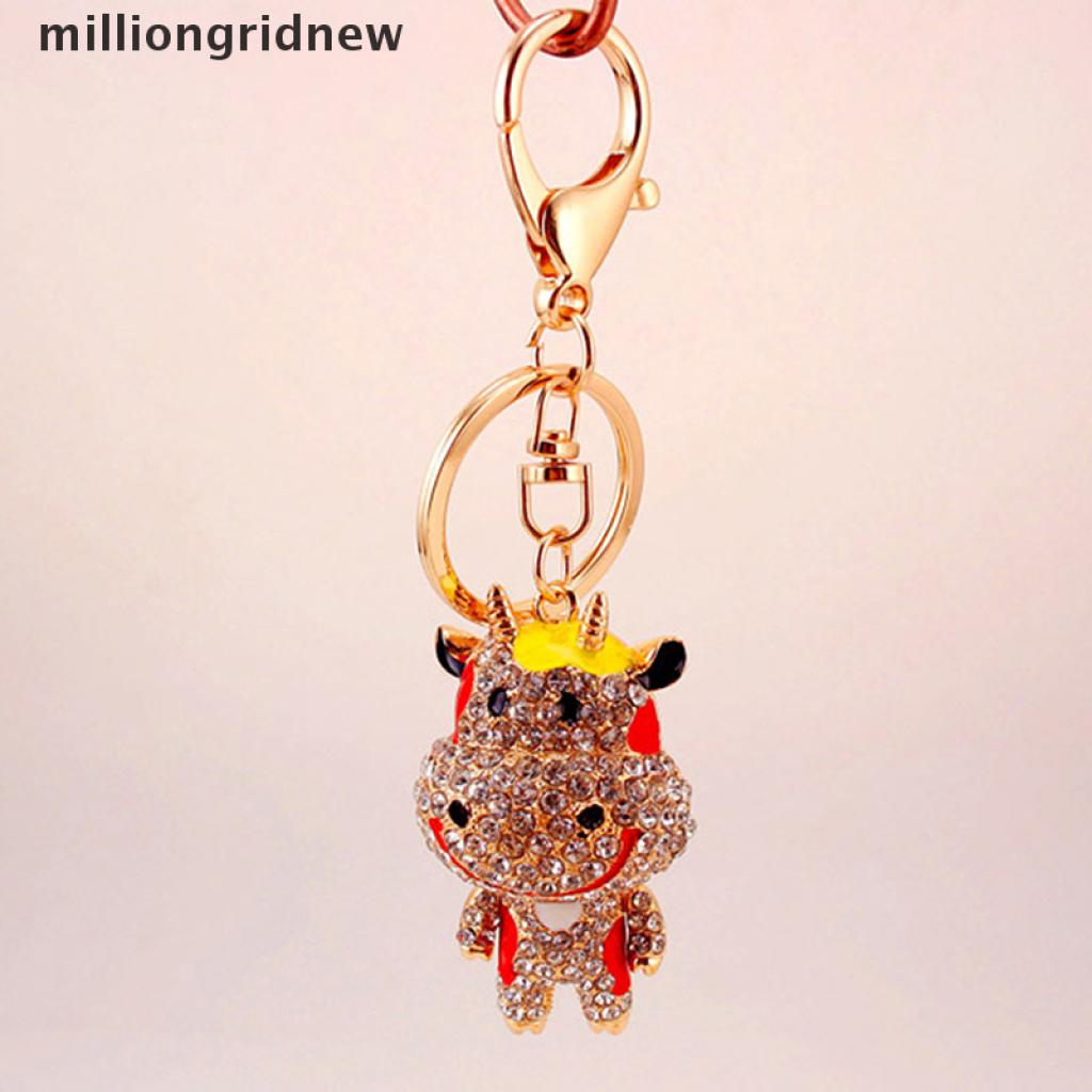 [milliongridnew] 1PC Cow Mouse Keychain Rhinestone Crystal for Handbag Purse Bag Charm Pendant 