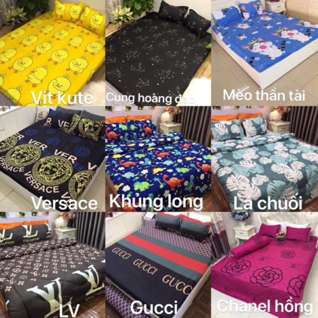 Bộ ga chun kèm 2 vỏ gối poly cotton, giá xả kho. Khách được chọn mẫu