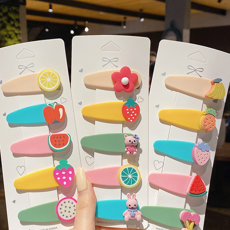 Set 5 cái kẹp tóc màu kẹo phong cách trái cây thời trang Hàn Quốc cho bé