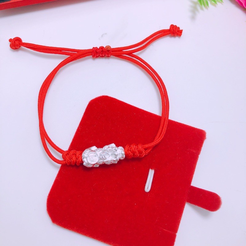 Vòng tay chỉ đỏ may mắn, vòng tay tỳ hưu bạc ta cao cấp, bibi silver