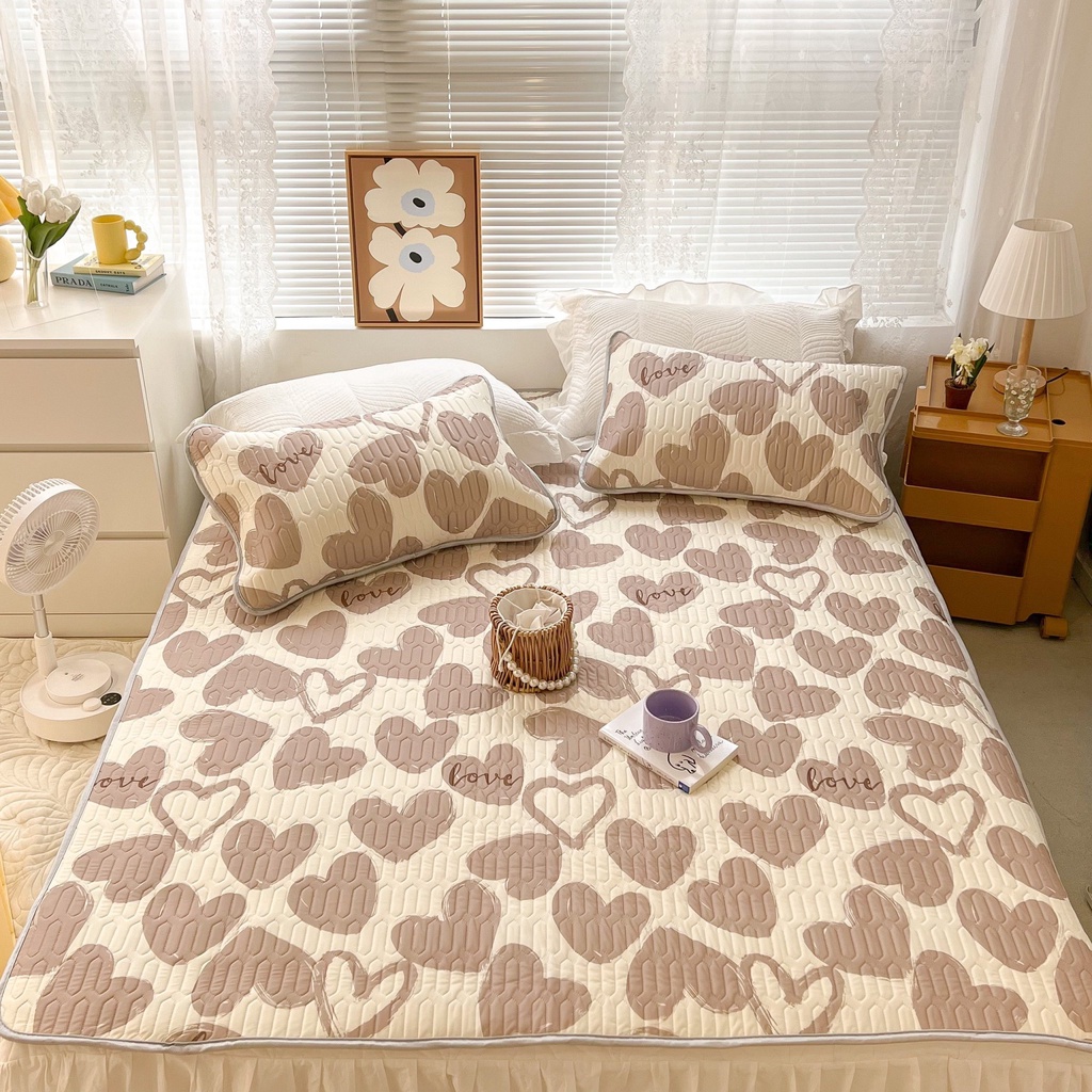 Chiếu điều hòa cao su non 9D M2T BEDDING Luxury vải lụa Tencel mềm mát - Mark Tim nâu Love