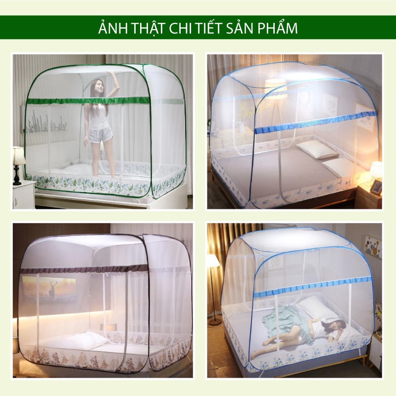 Mùng Chụp Tự Bung HOMIES Đỉnh Vuông Chân Viền Chống Muỗi Cao Cấp
