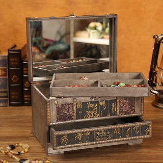 Hộp đựng trang sức để bàn bằng gỗ phong cách Vintage