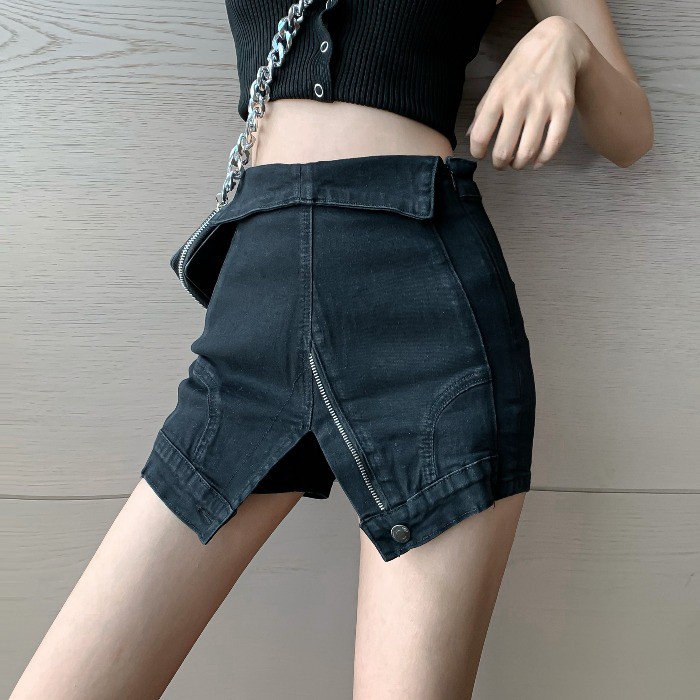 (ORDER) Quần jeans cạp cao khóa ngang hông giả quần ngược