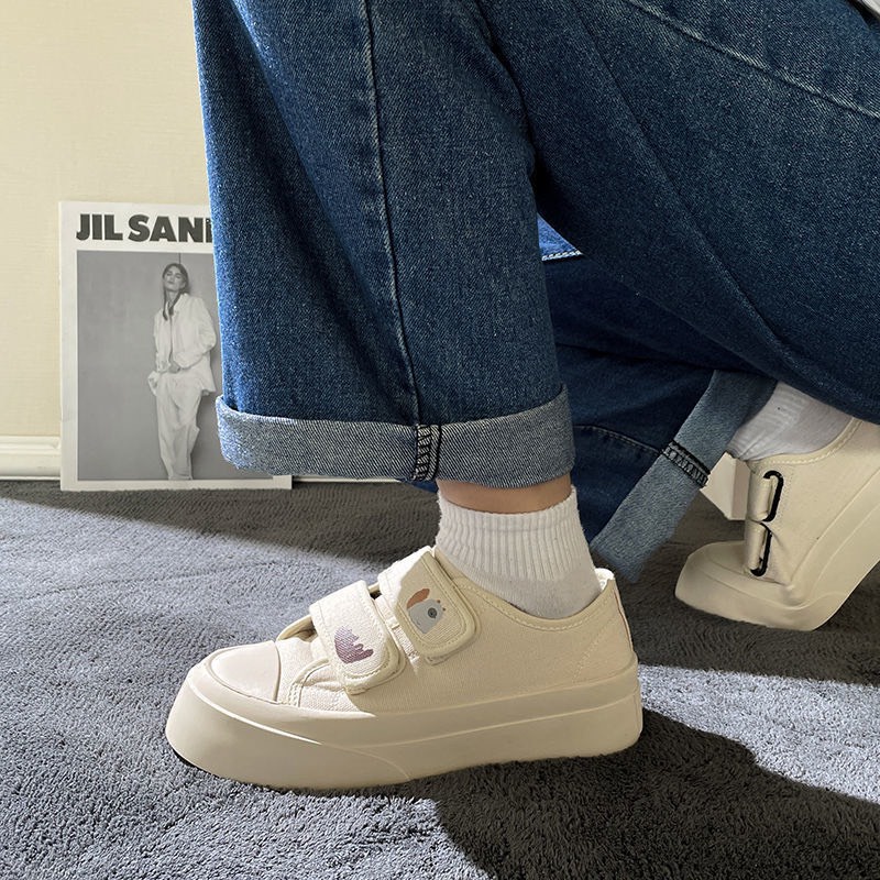 Giày thể thao nữ kem, bata đế cao cổ thấp quai dán năng động Hàn Quốc FLOWER G30 - nguyentrang239