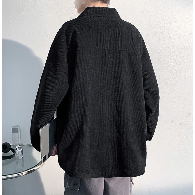 Áo sơ mi, áo khoác ngoài nhung form rộng tay dài unisex, ullzang Hàn Quốc