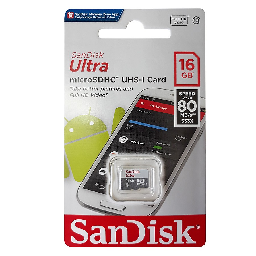 Thẻ nhớ MicroSDHC SanDisk Ultra 533X 16GB 80MB/s - Bảo Hành 5 Năm
