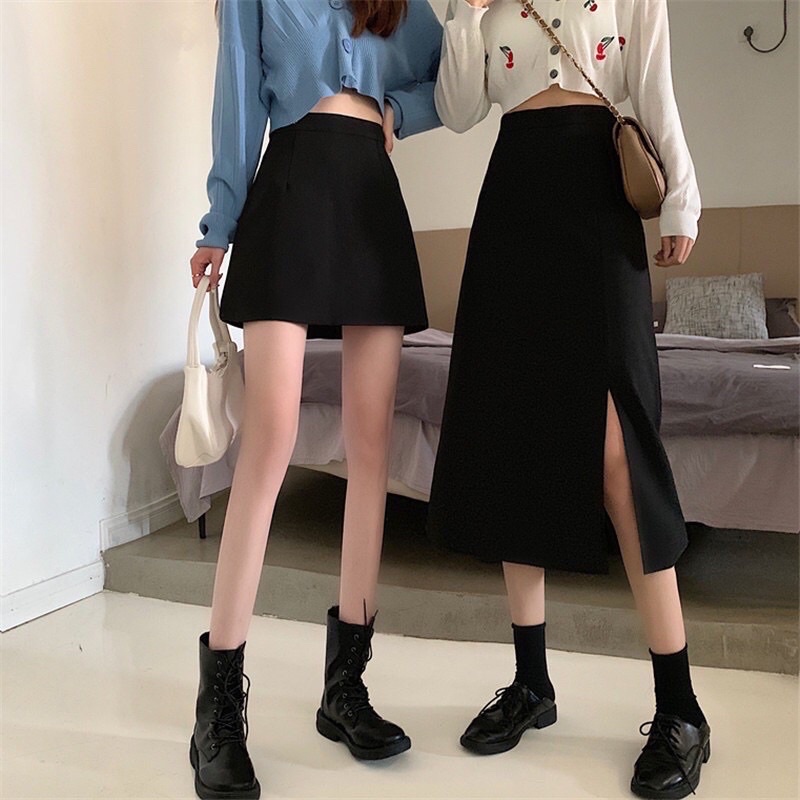 Chân váy xẻ tà midi kiểu dáng hàn quốc cạp cao mã 09