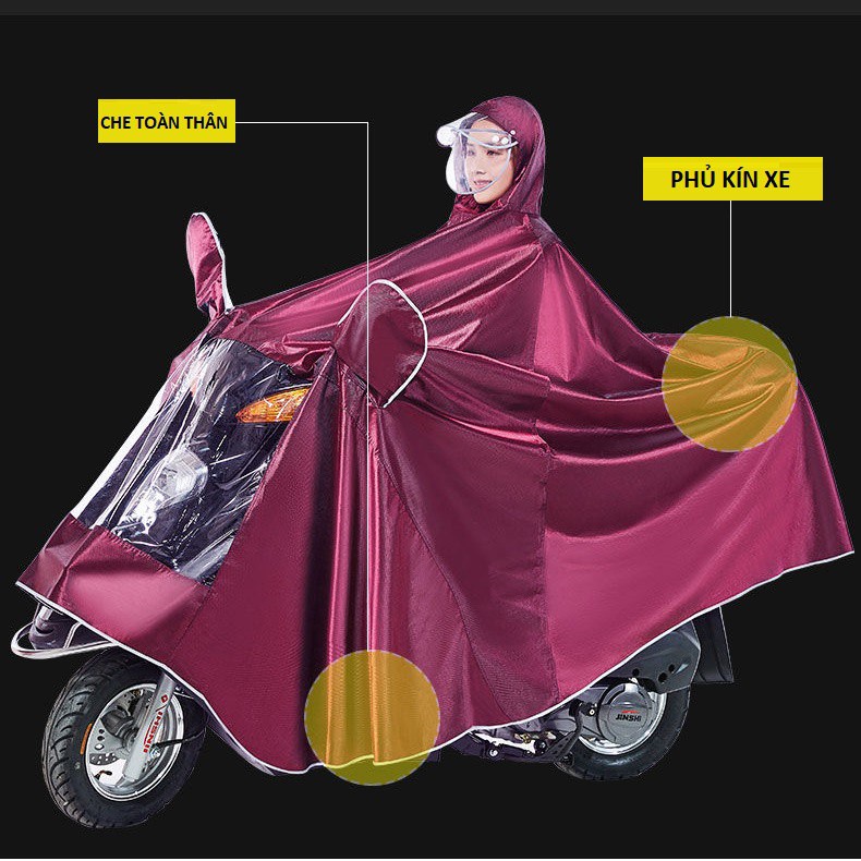 Áo mưa đi xe máy CÓ TÚI TRÙM GƯƠNG CAO CẤP-  dầy dặn, thiết kế kiểu dáng cánh dơi, mặt trước áo mưa có bóng kính