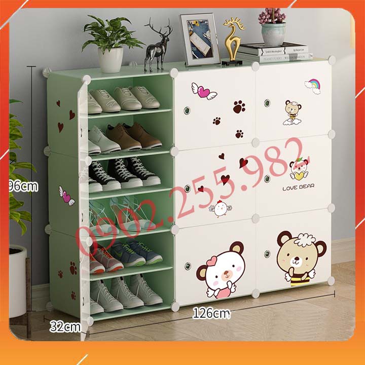 TỦ ĐỂ GIÀY LẮP GHÉP ĐA NĂNG 16 Ô (chia ô) MÀU CỐM GẤU SIÊU ĐẸP NHIỀU CÁCH LẮP