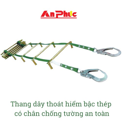 Thang dây thoát hiểm bậc thép có chân chống tường an toàn