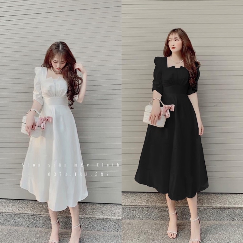 Đầm dự tiệc đỏ trắng đen tay phòng bigsize 50 kg đến 90kg [Đầm bigsize nữ][Đầm cổ vuông dán dài bigsize]( Đầm tết ) | BigBuy360 - bigbuy360.vn